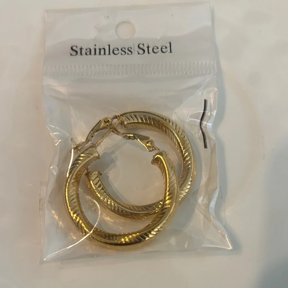 Gold Stainless Steel Hoop Earrings